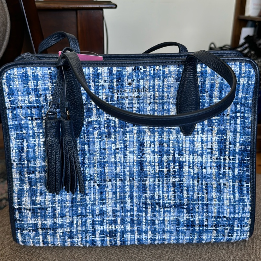 *Authentic* Kate Spade Multi Blue Tweed Satchel Purse